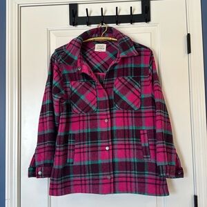 Ashley Outerwear Women's Snap Chore Flannel Shacket Pink Plaid Shirt Jacket Med